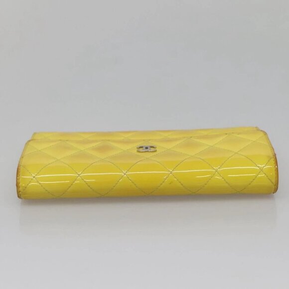 CHANEL Matelasse COCO Mark Long Wallet Patent leather Yellow CC Auth 142043 - Picture 9 of 16